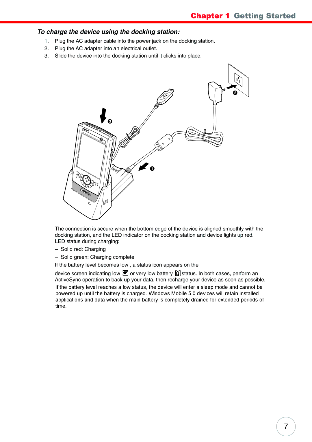 Unitech PA500 user manual To charge the device using the docking station 