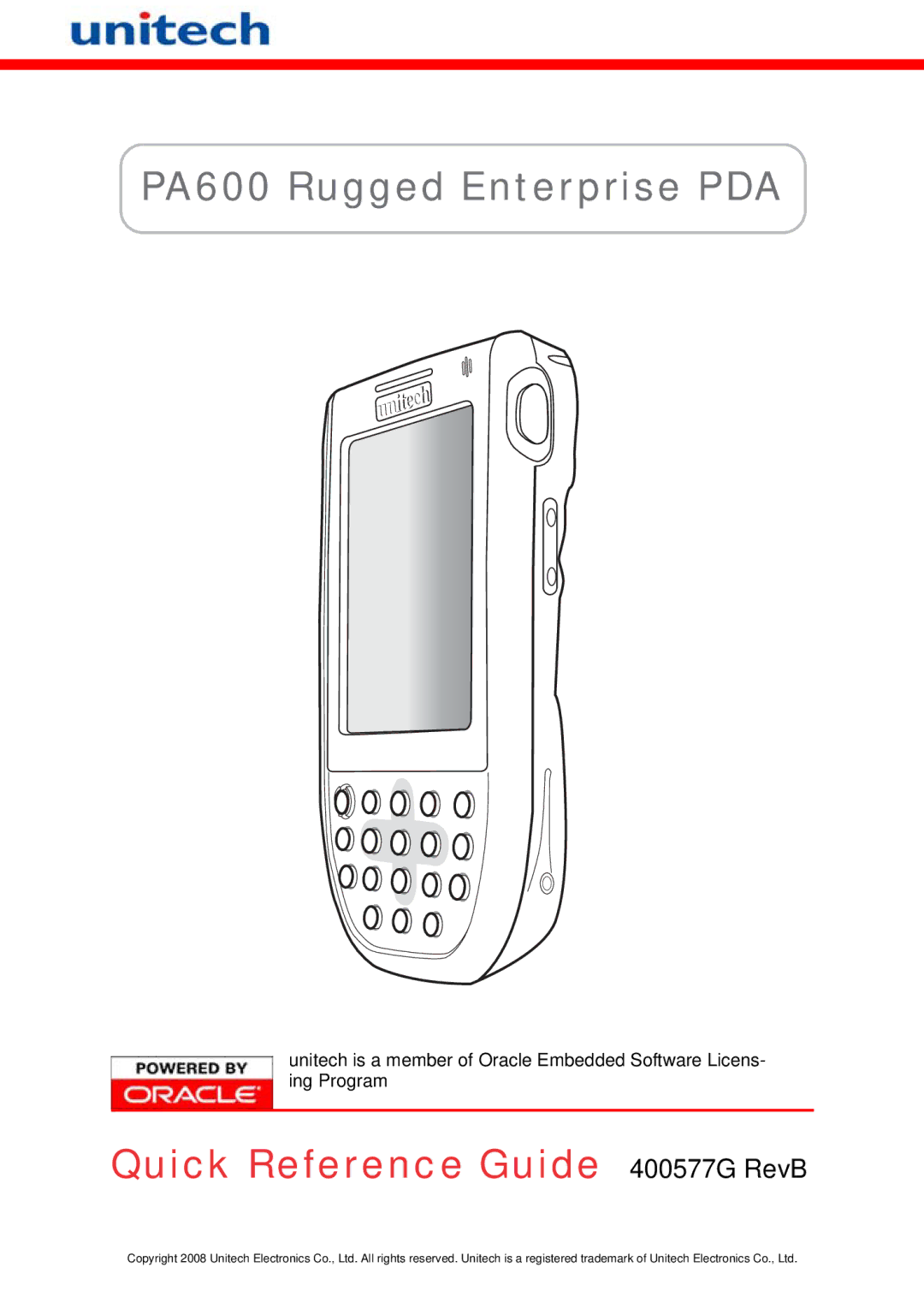 Unitech user manual PA600 Rugged Enterprise PDA, User’s Manual 