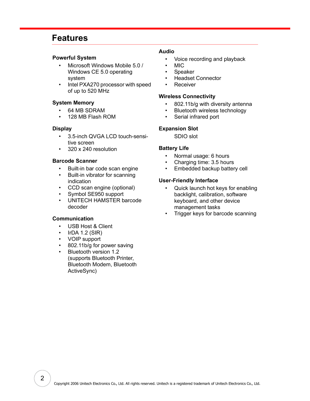 Unitech PA600 user manual Features 