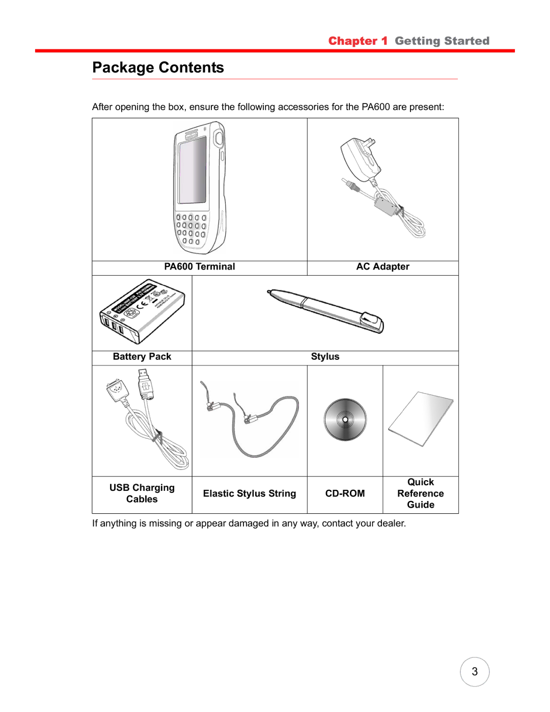 Unitech PA600 user manual Package Contents 