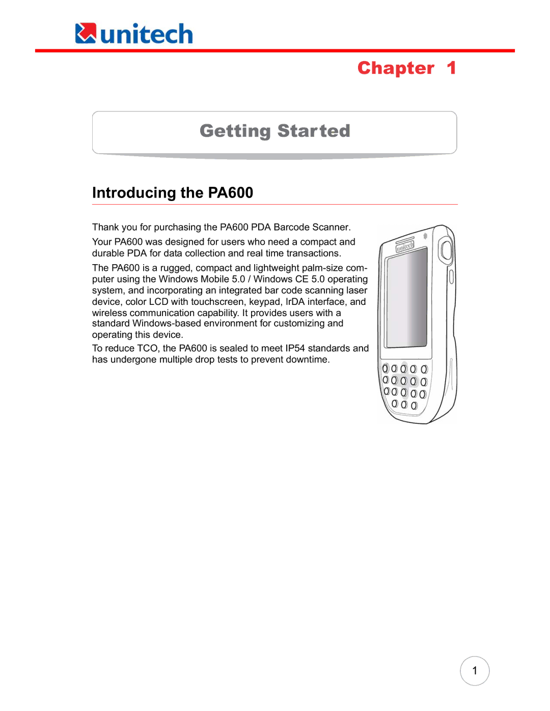 Unitech user manual Getting Started, Introducing the PA600 