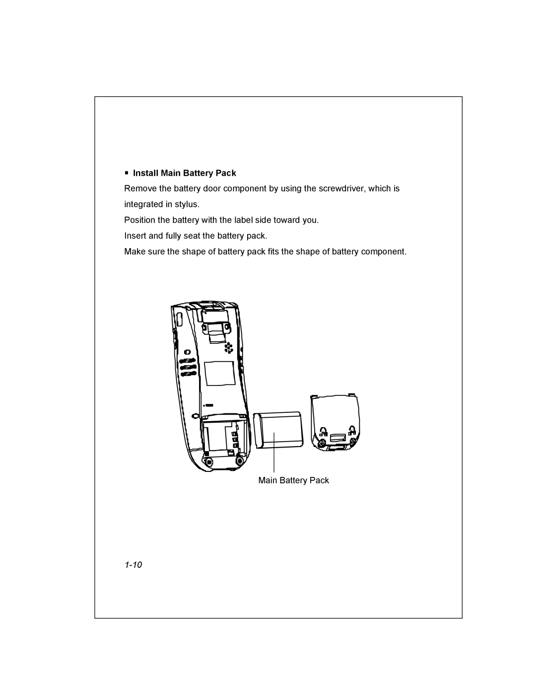 Unitech PA950 manual Install Main Battery Pack 