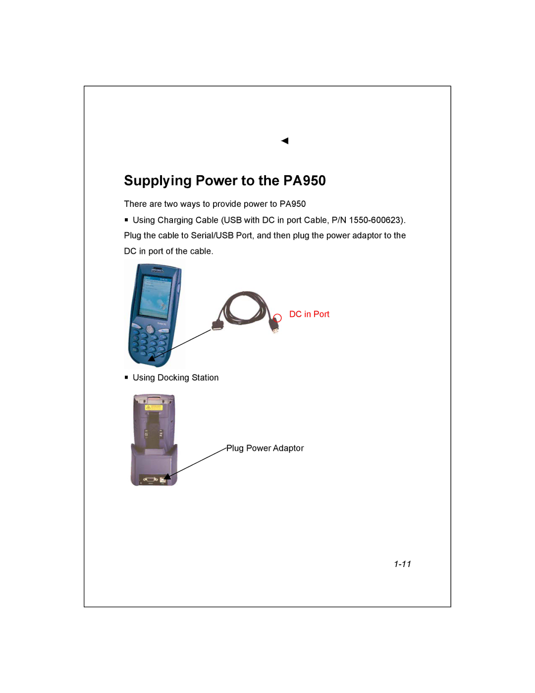 Unitech manual Supplying Power to the PA950 