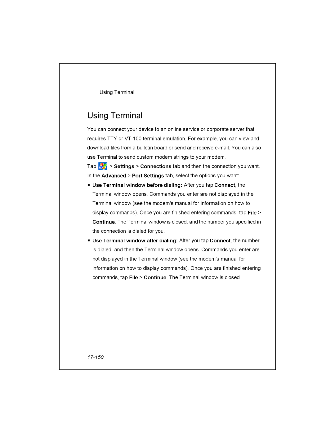 Unitech PA950 manual Using Terminal, 17-150 