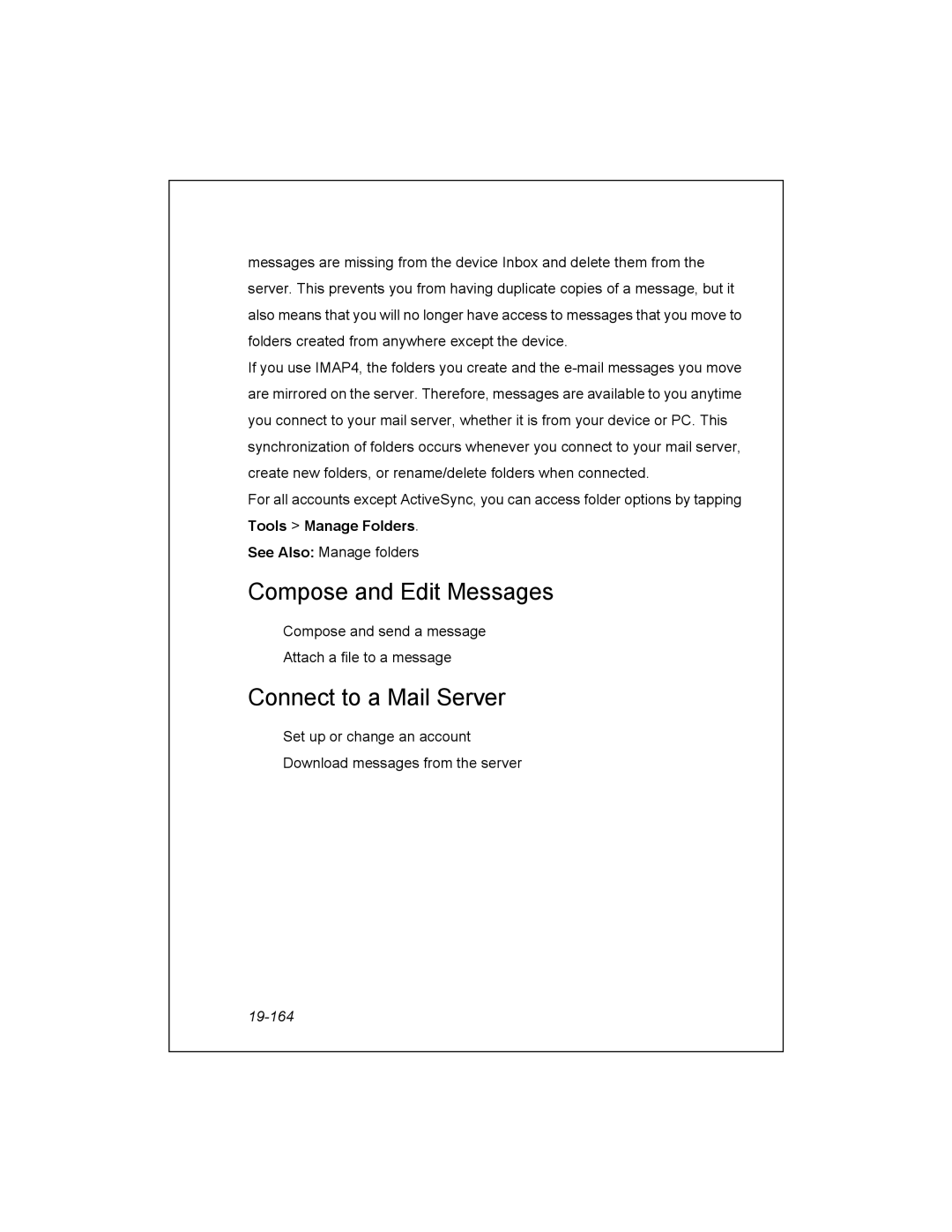 Unitech PA950 manual Compose and Edit Messages, Connect to a Mail Server, 19-164 