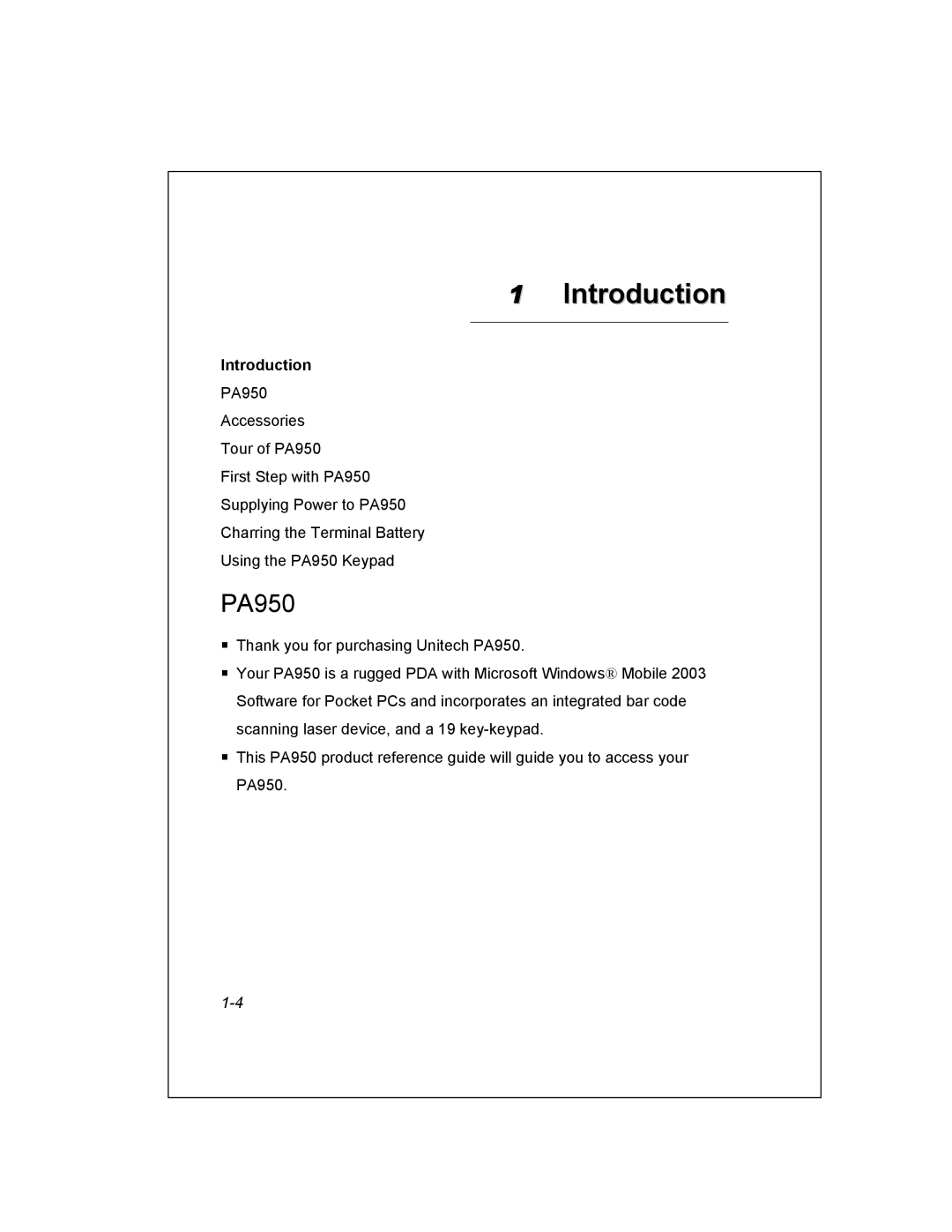 Unitech PA950 manual Introduction 