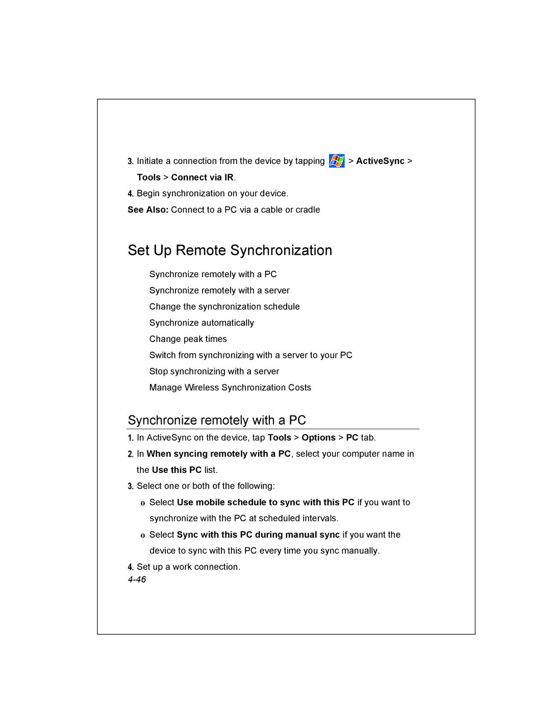 Unitech PA950 manual Set Up Remote Synchronization, Synchronize remotely with a PC 