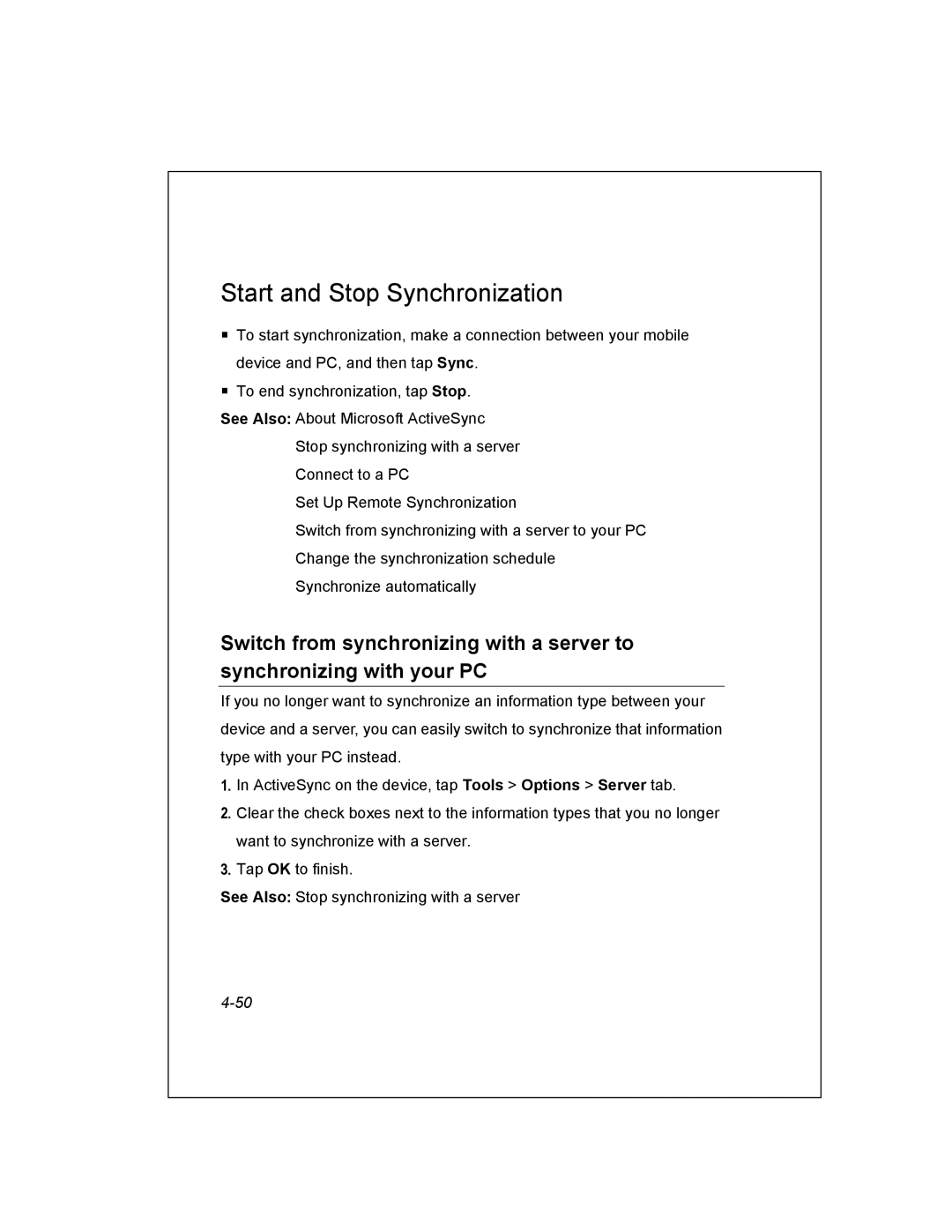 Unitech PA950 manual Start and Stop Synchronization 