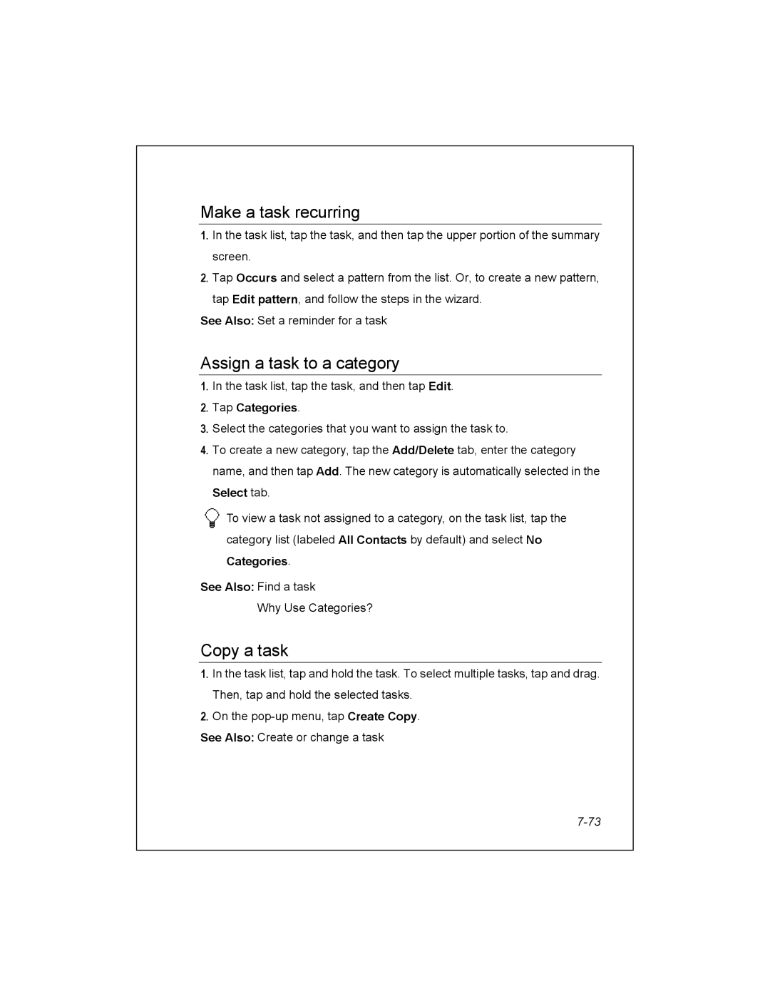 Unitech PA950 manual Make a task recurring, Assign a task to a category, Copy a task 