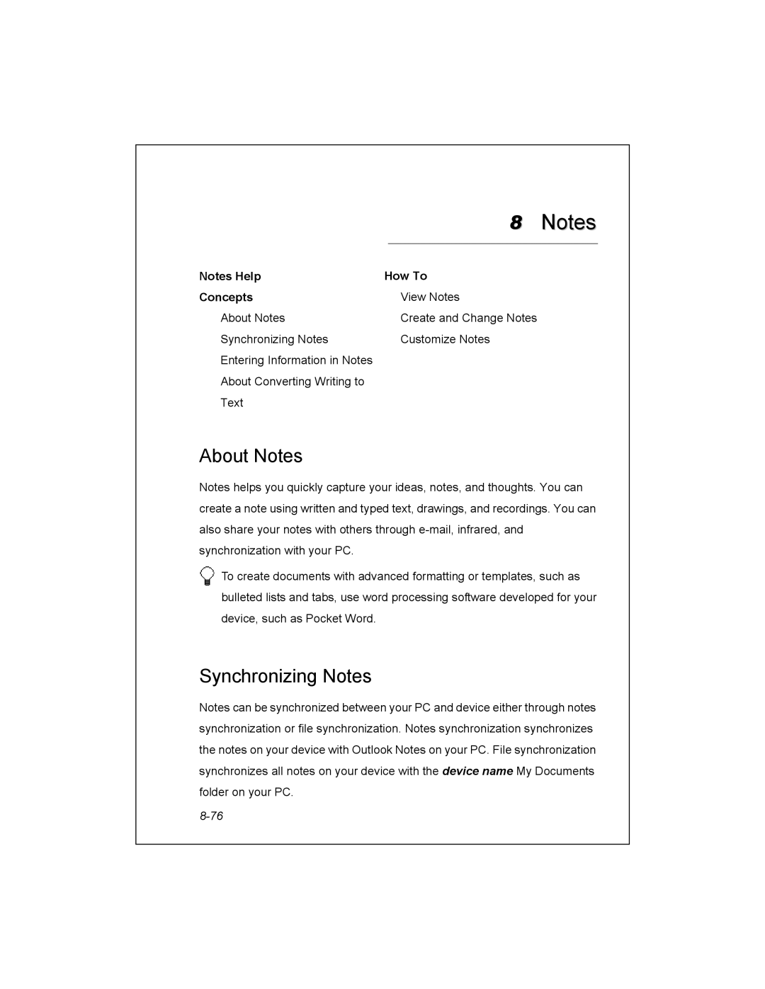 Unitech PA950 manual About Notes, Synchronizing Notes 