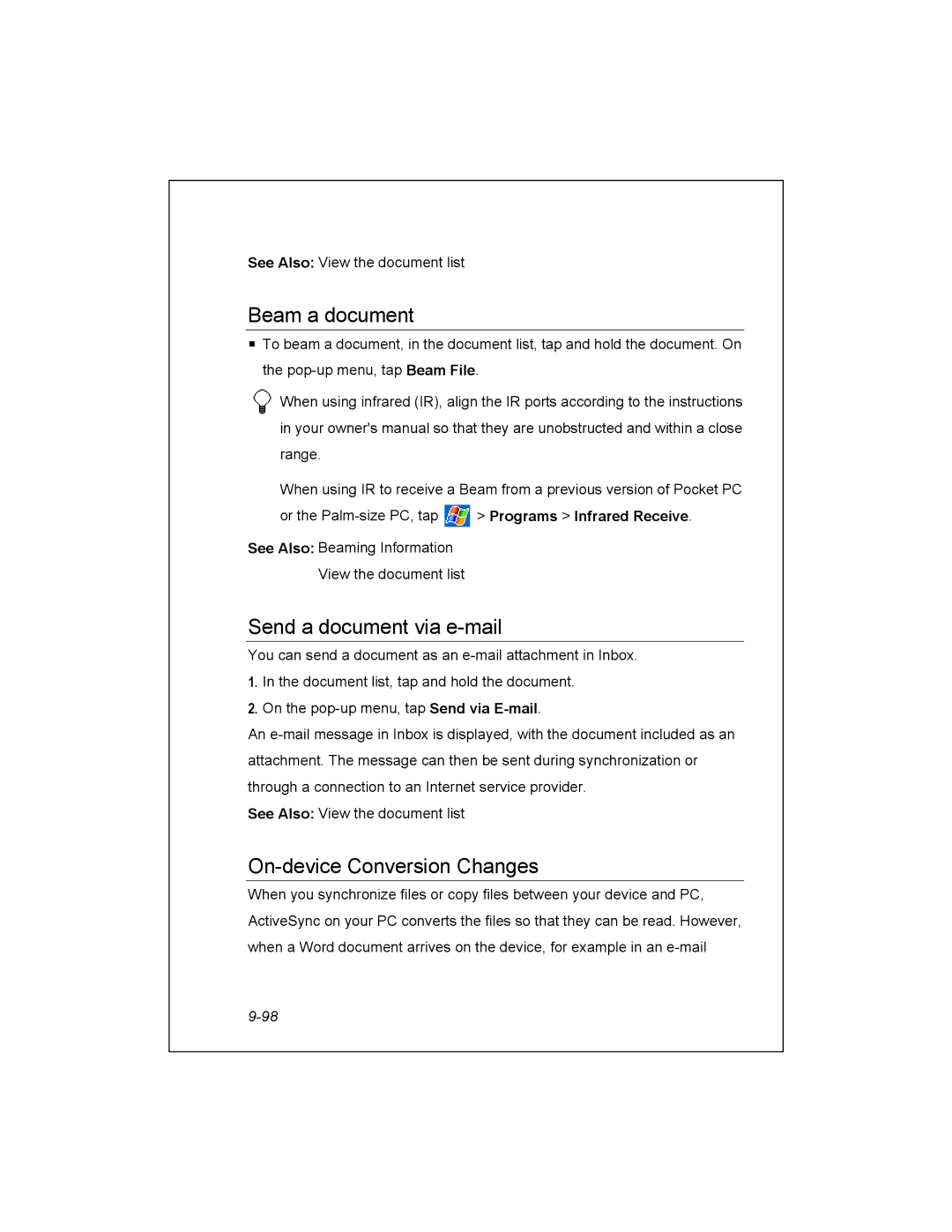 Unitech PA950 manual Beam a document, Send a document via e-mail, On-device Conversion Changes 