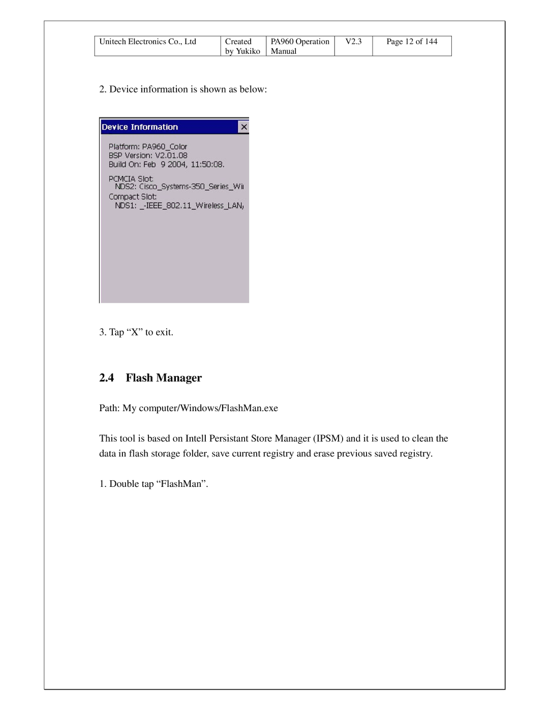 Unitech PA960 operation manual Flash Manager 