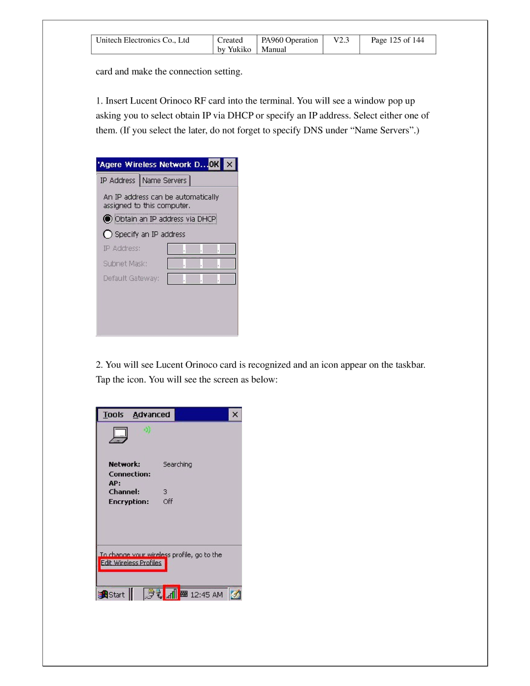 Unitech PA960 operation manual Card and make the connection setting 