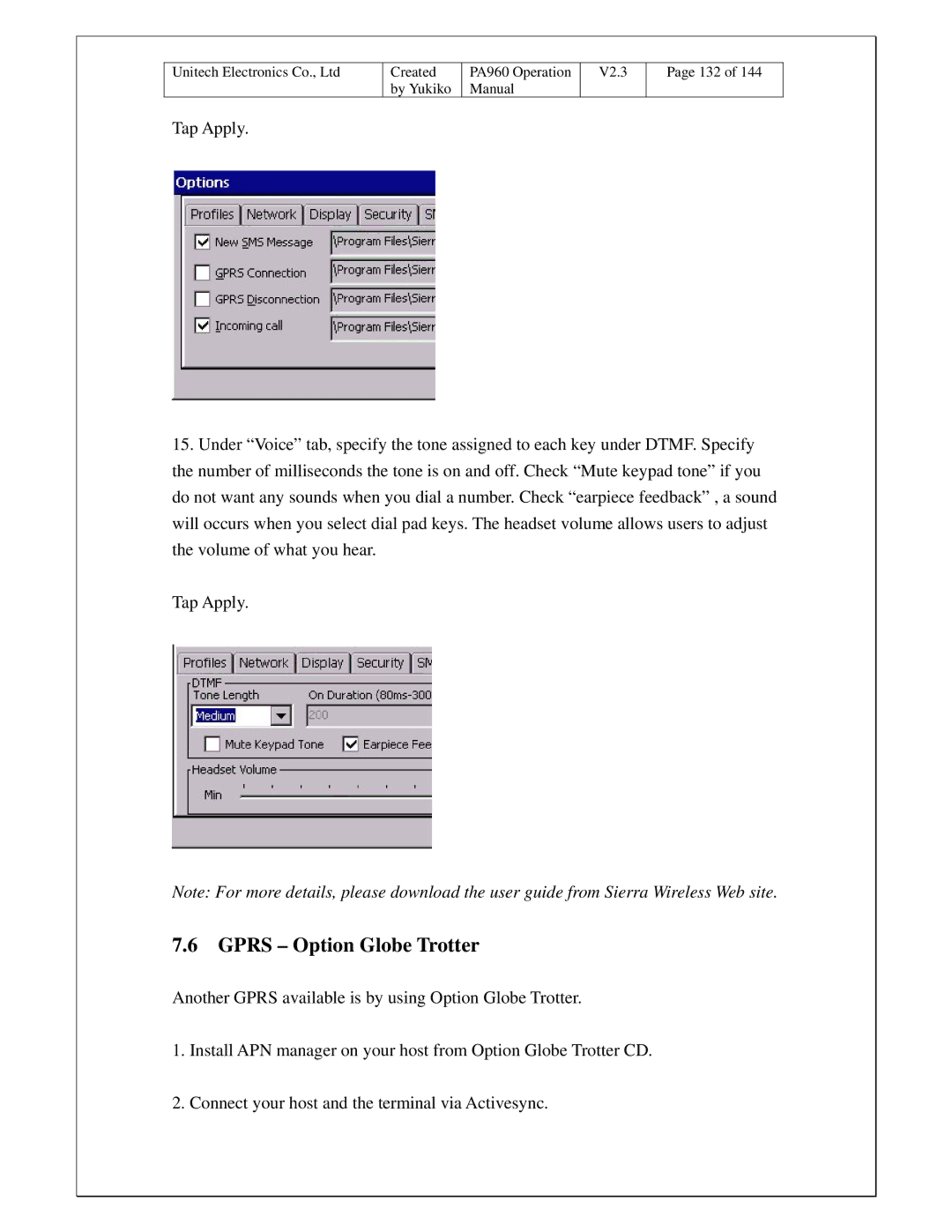 Unitech PA960 operation manual Gprs Option Globe Trotter 