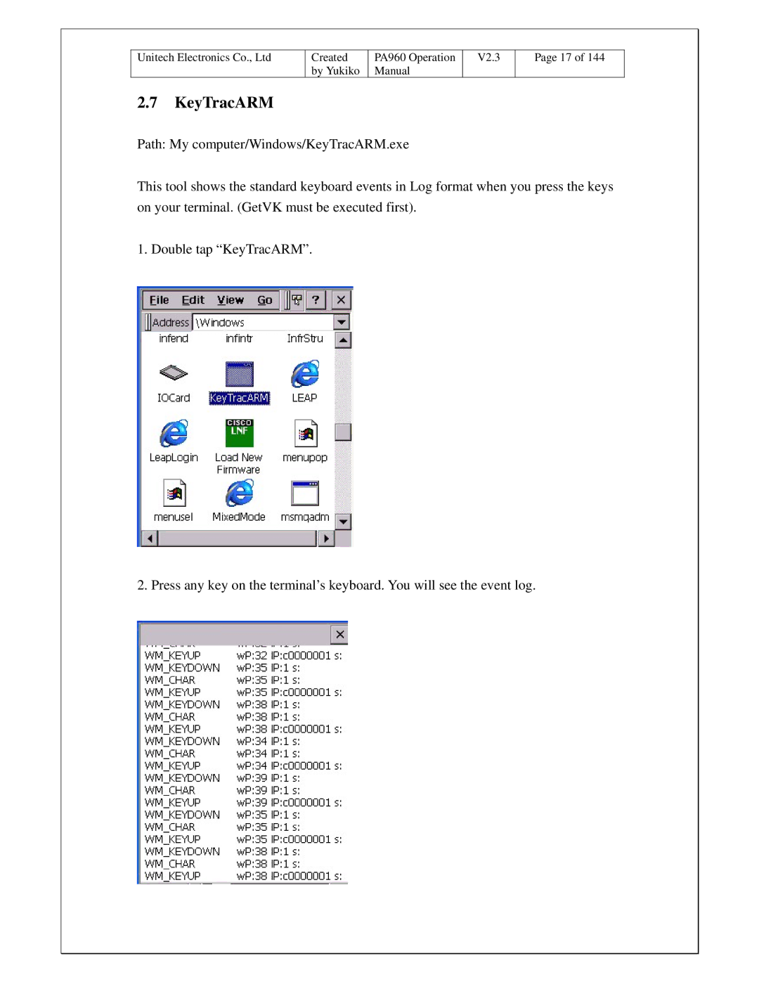 Unitech PA960 operation manual KeyTracARM 