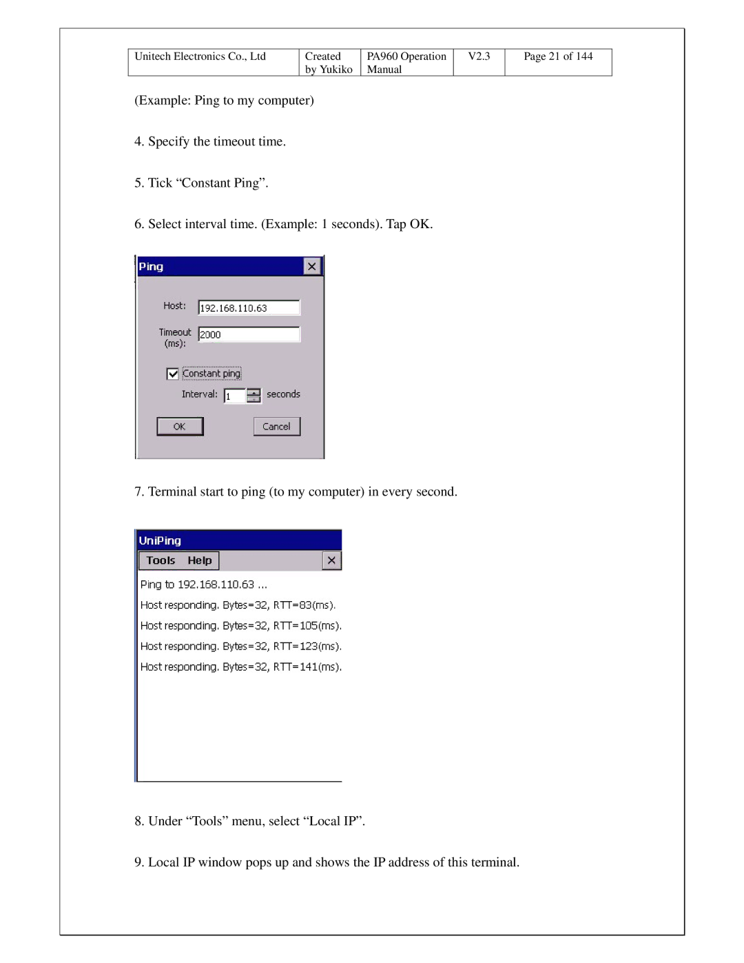 Unitech operation manual Created PA960 Operation V2.3 By Yukiko Manual 