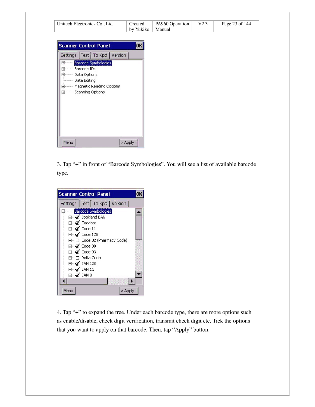 Unitech PA960 operation manual Created 