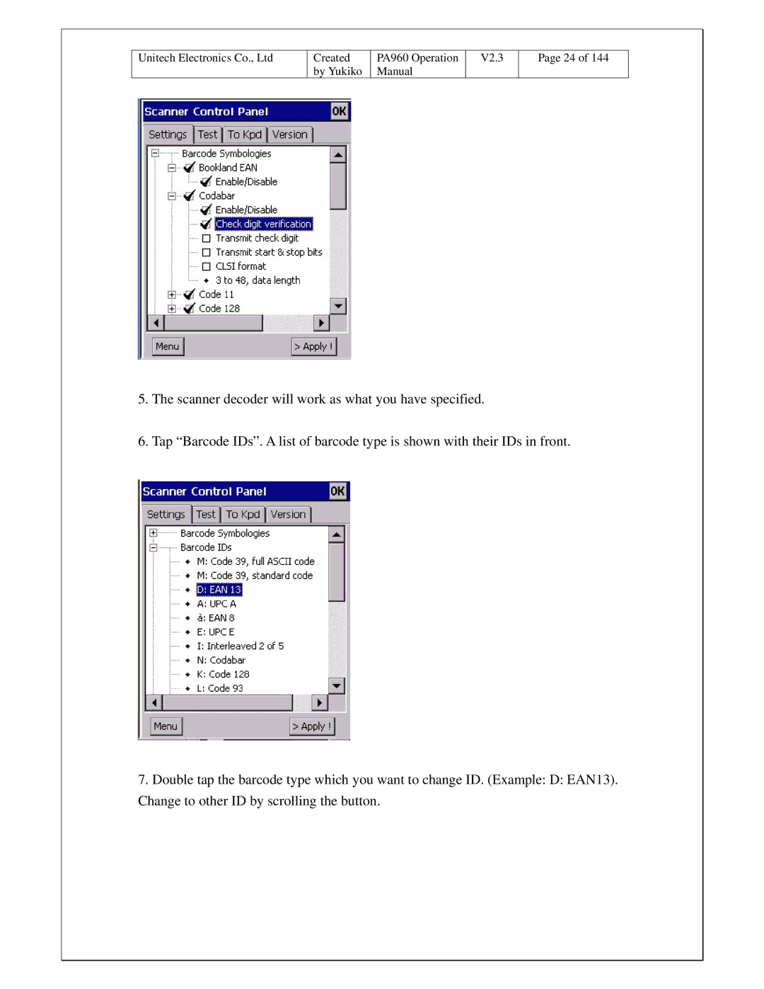 Unitech PA960 operation manual Created 