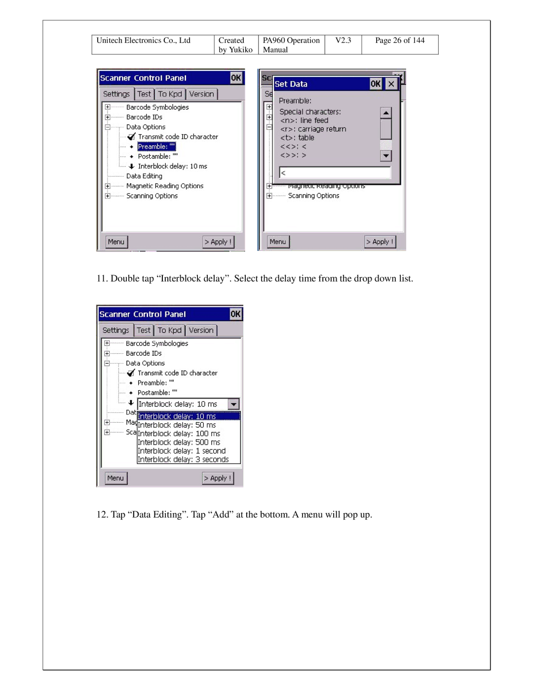 Unitech PA960 operation manual Created 