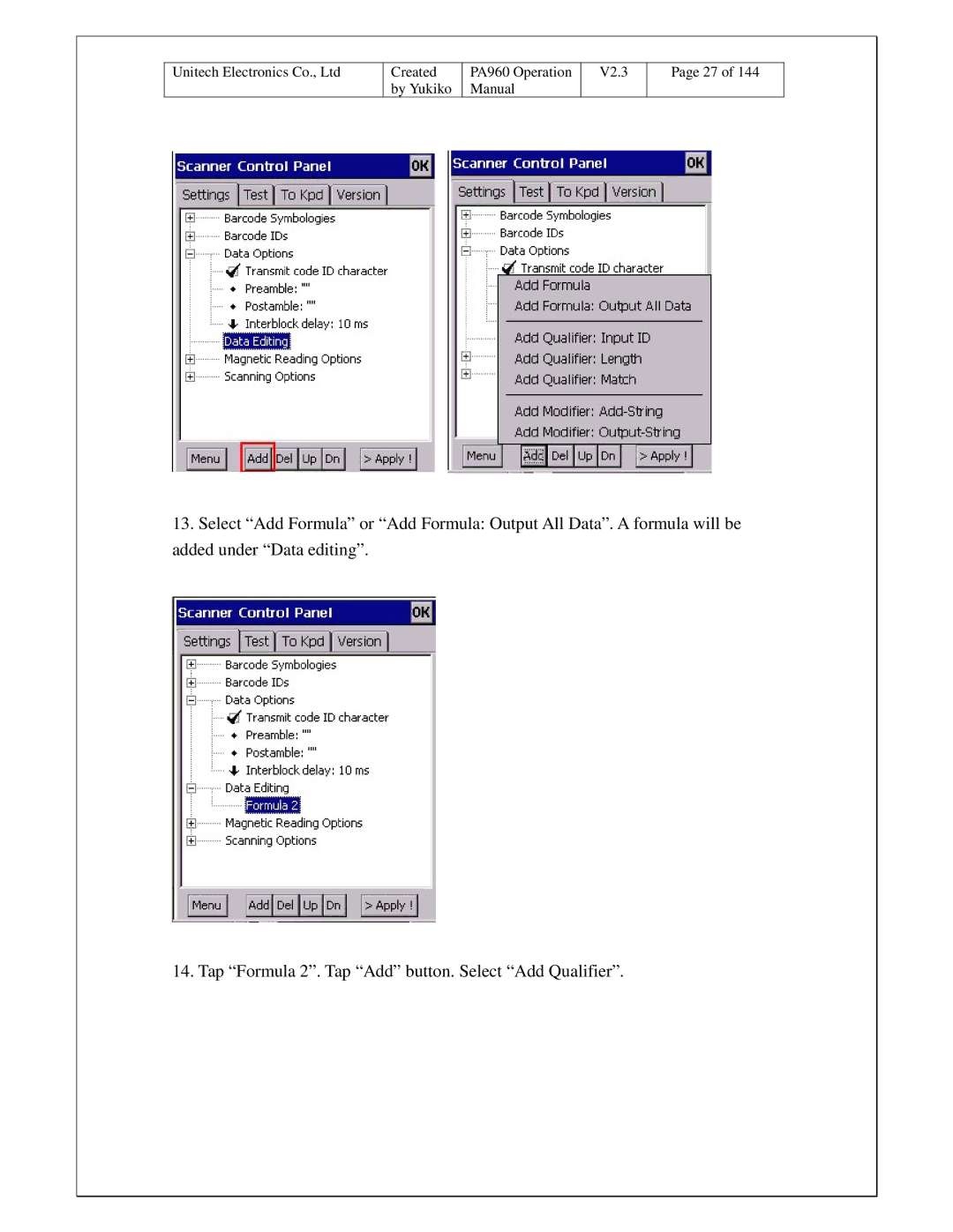 Unitech PA960 operation manual Created 