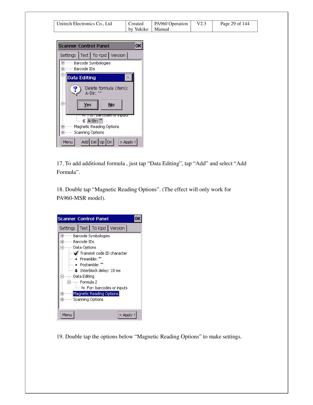 Unitech PA960 operation manual Created 