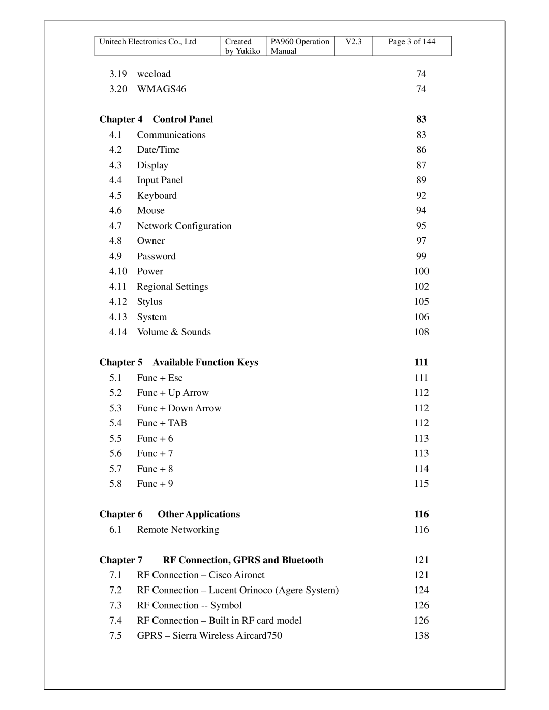 Unitech PA960 operation manual Available Function Keys 