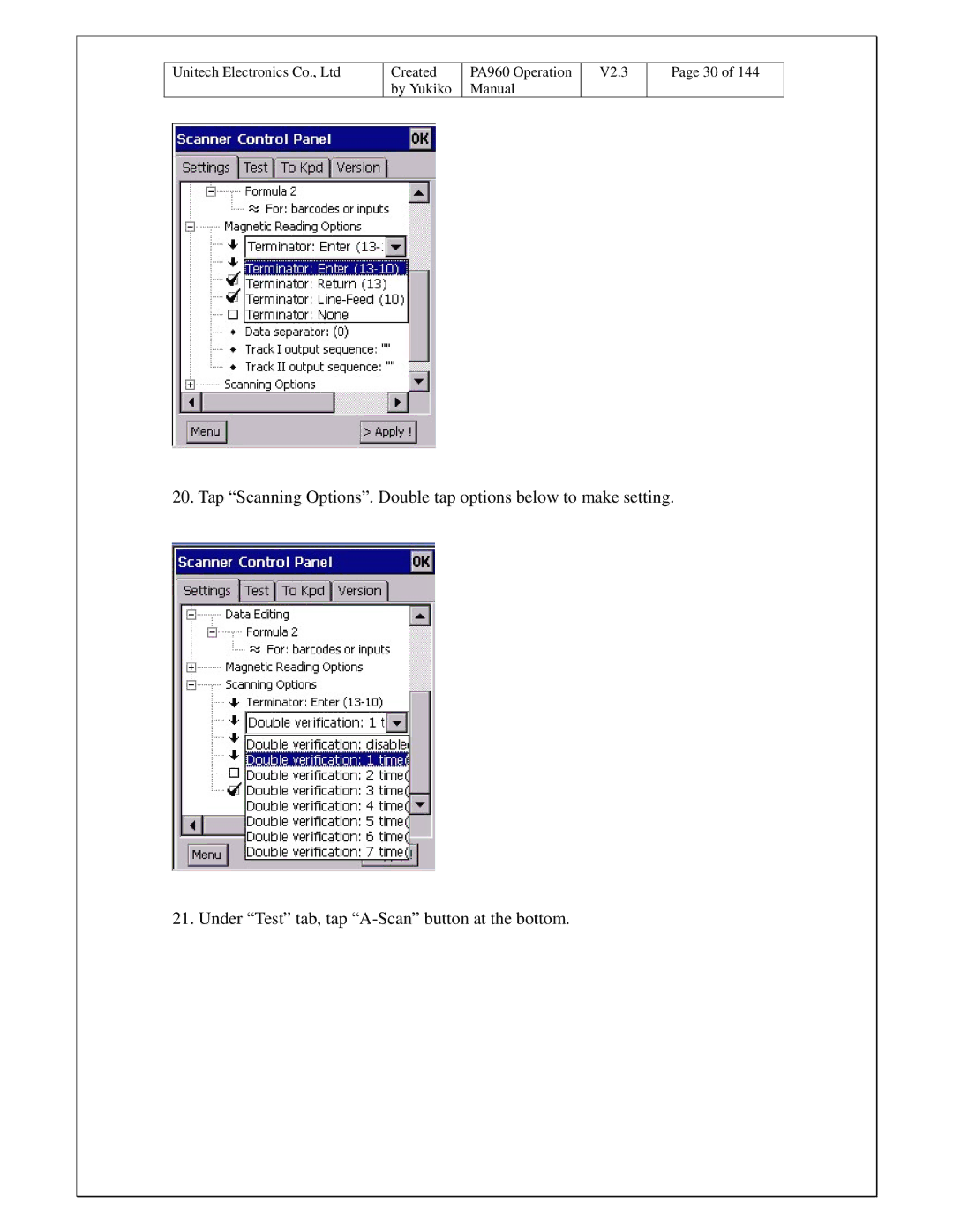 Unitech PA960 operation manual Created 