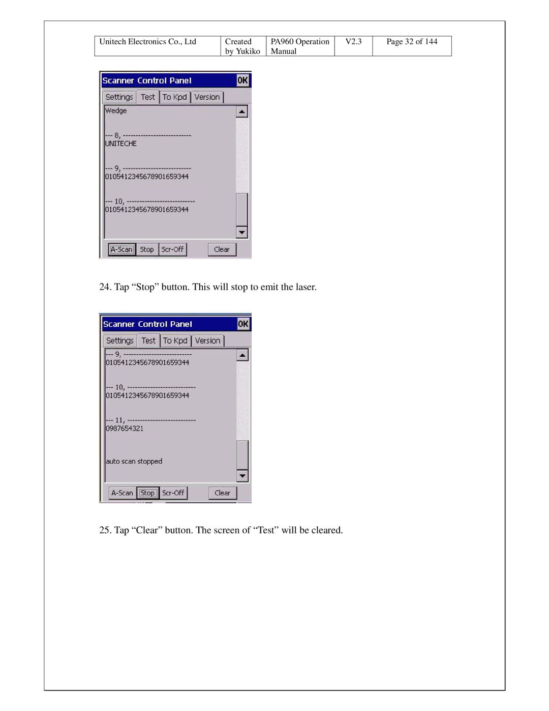 Unitech PA960 operation manual Created 