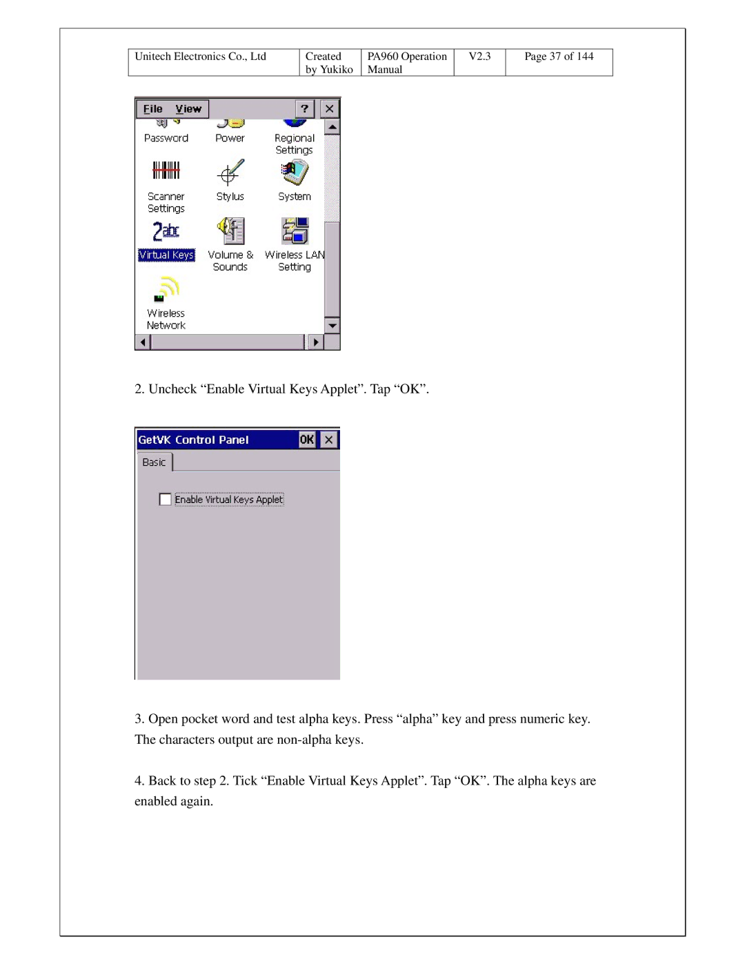 Unitech PA960 operation manual Created 