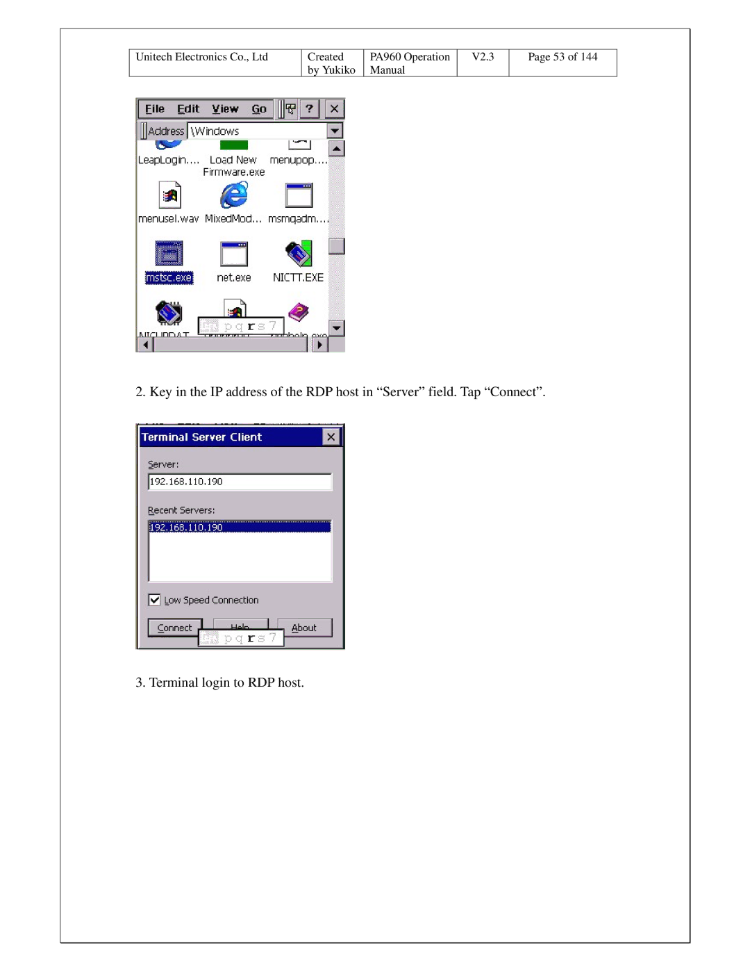 Unitech PA960 operation manual Created 