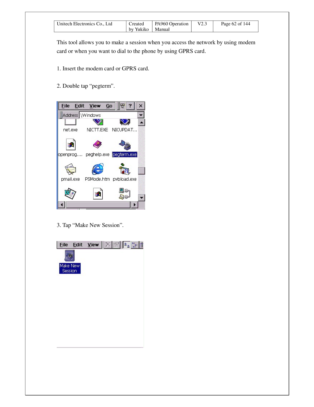 Unitech PA960 operation manual Created 