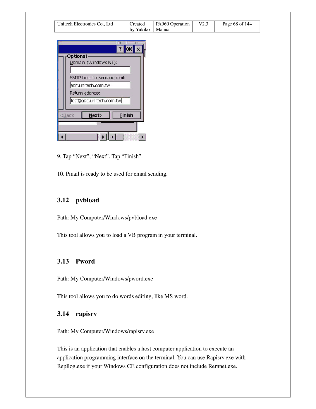 Unitech PA960 operation manual Pvbload, Pword, Rapisrv 