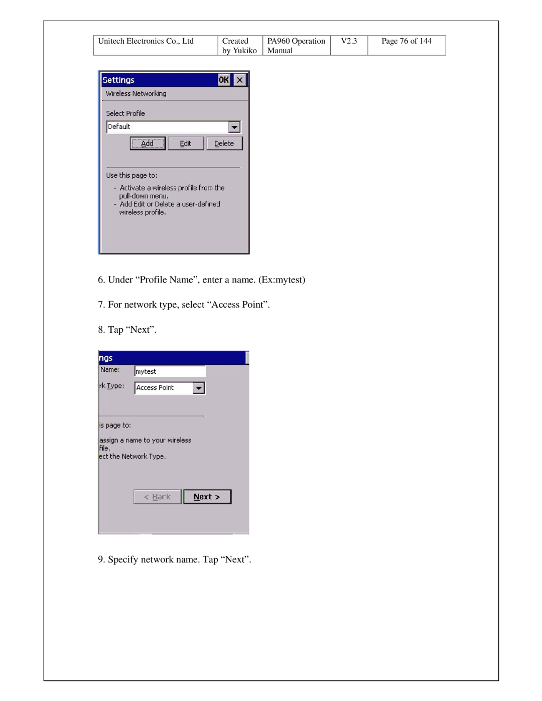 Unitech PA960 operation manual Created 