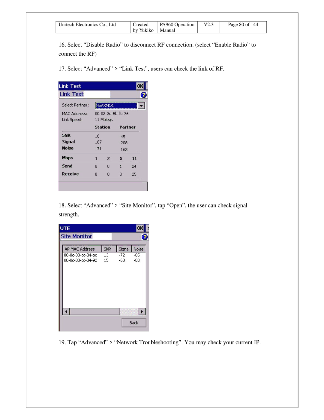 Unitech PA960 operation manual Created 