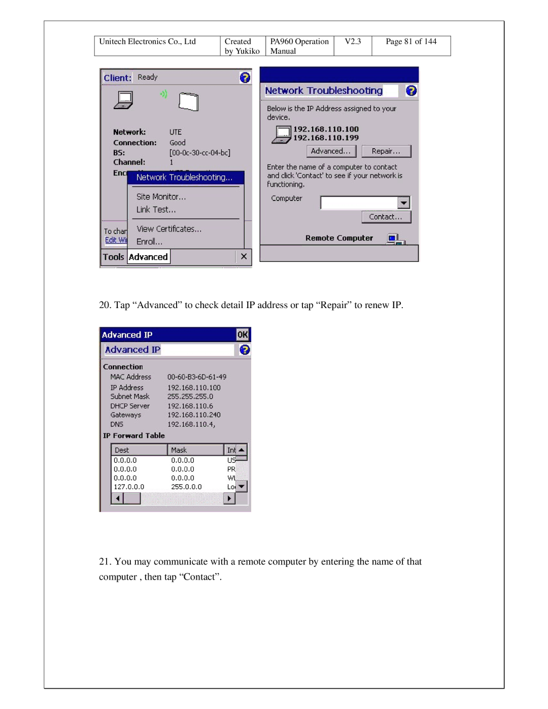 Unitech PA960 operation manual Created 