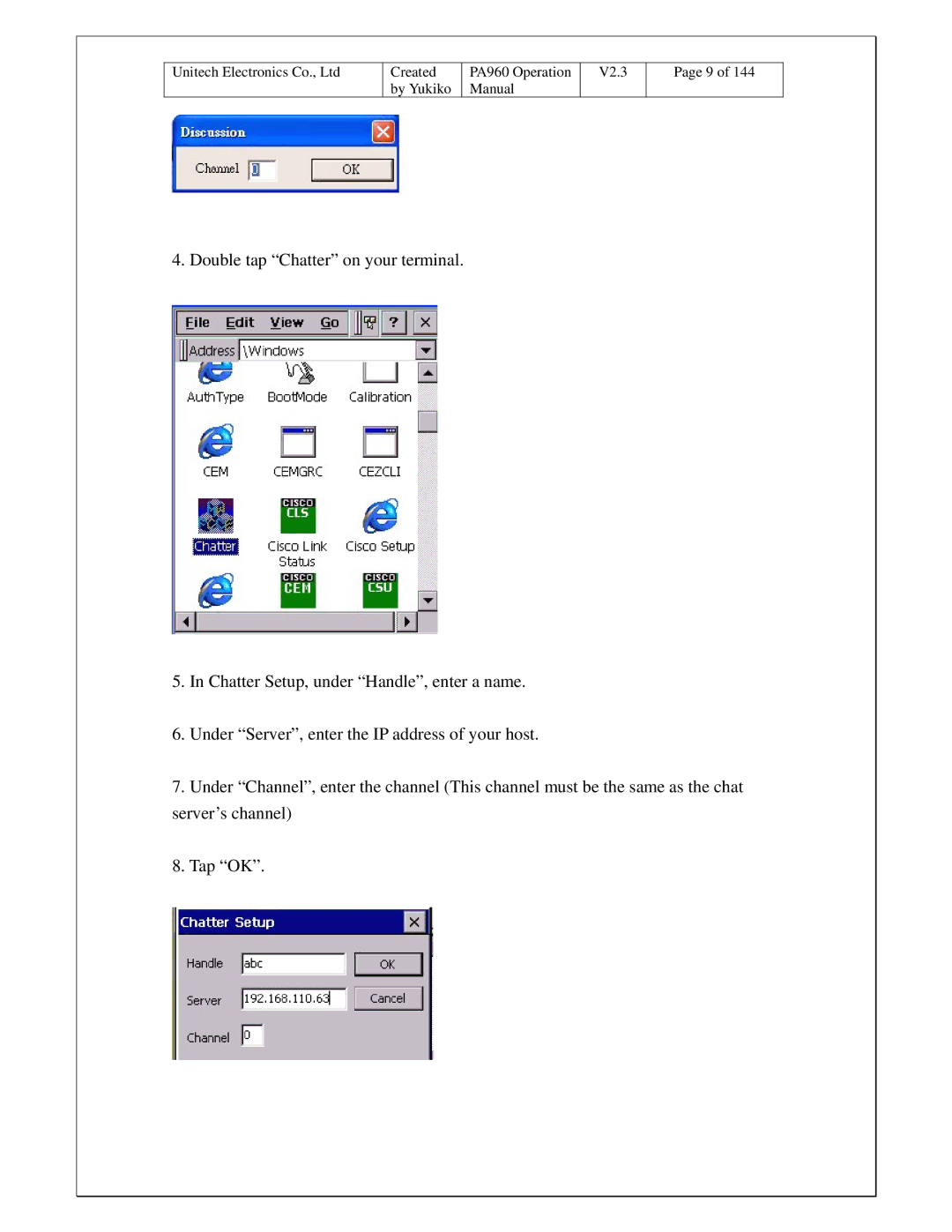 Unitech PA960 operation manual Created by Yukiko 