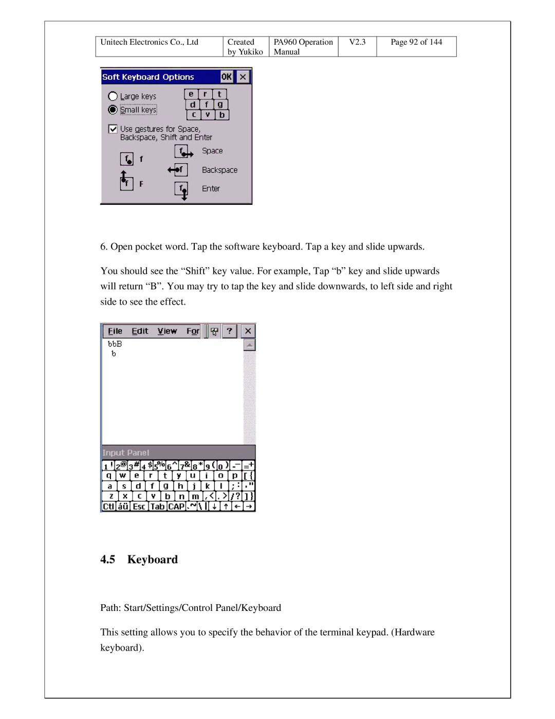 Unitech PA960 operation manual Keyboard 