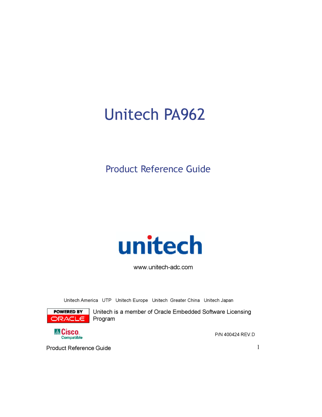 Unitech manual Unitech PA962 