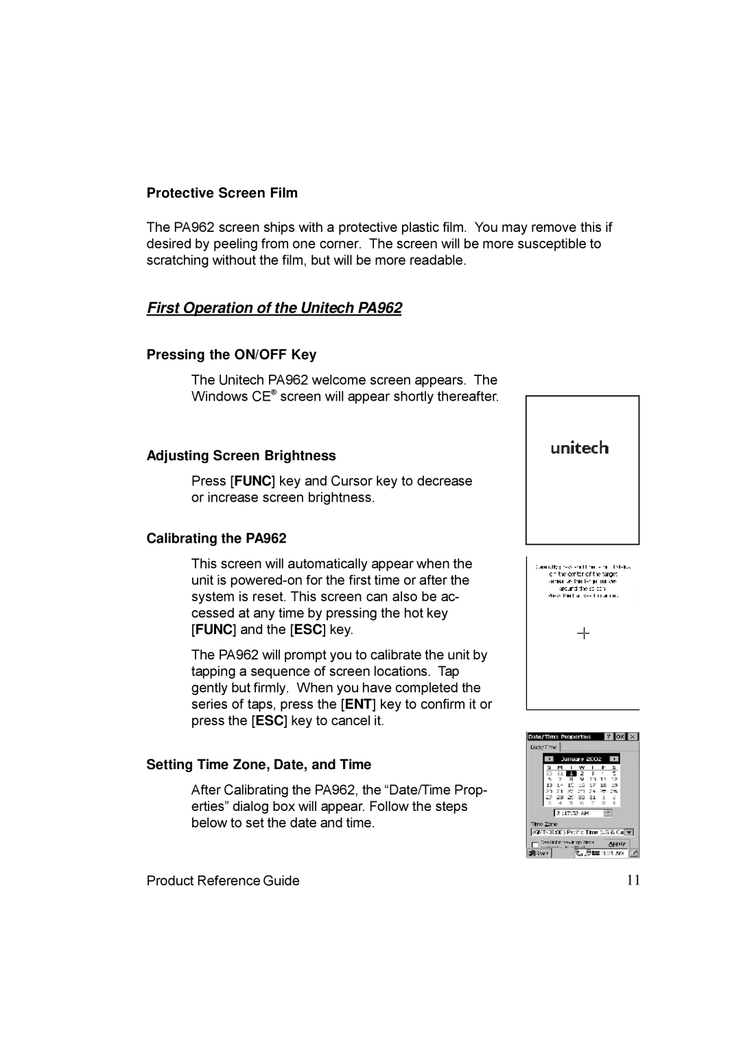 Unitech manual First Operation of the Unitech PA962 