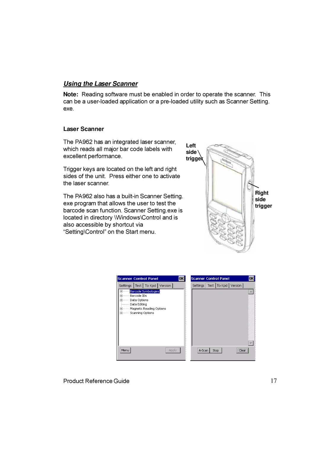 Unitech PA962 manual Using the Laser Scanner 