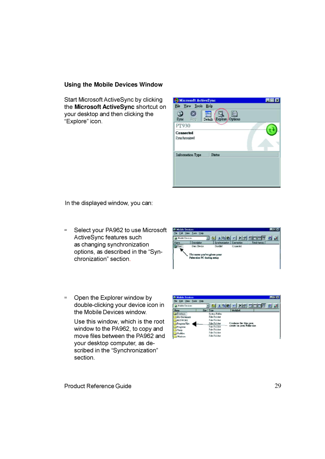 Unitech PA962 manual Using the Mobile Devices Window 