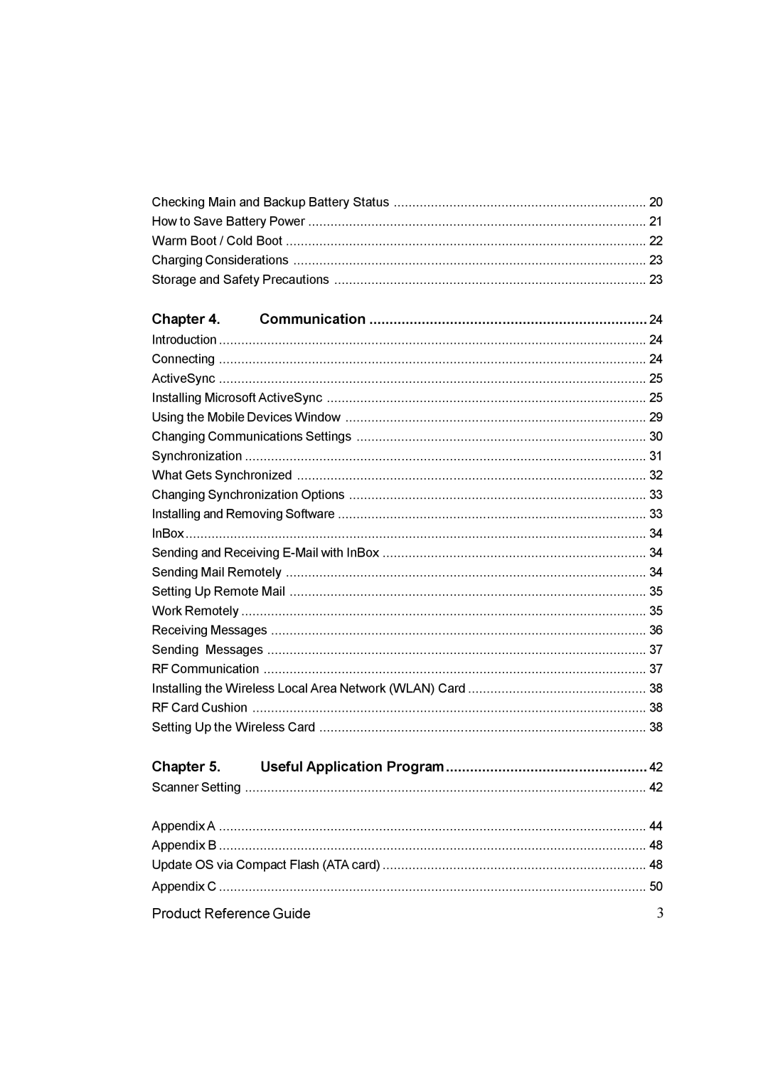 Unitech PA962 manual Chapter Communication, Chapter Useful Application Program 