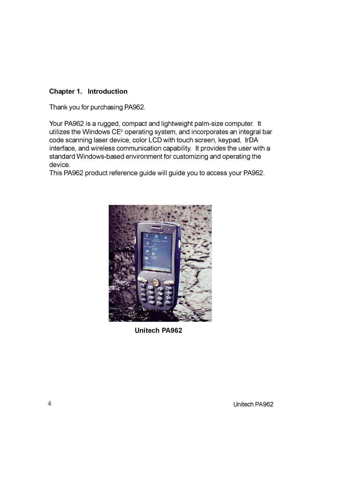 Unitech PA962 manual Introduction 