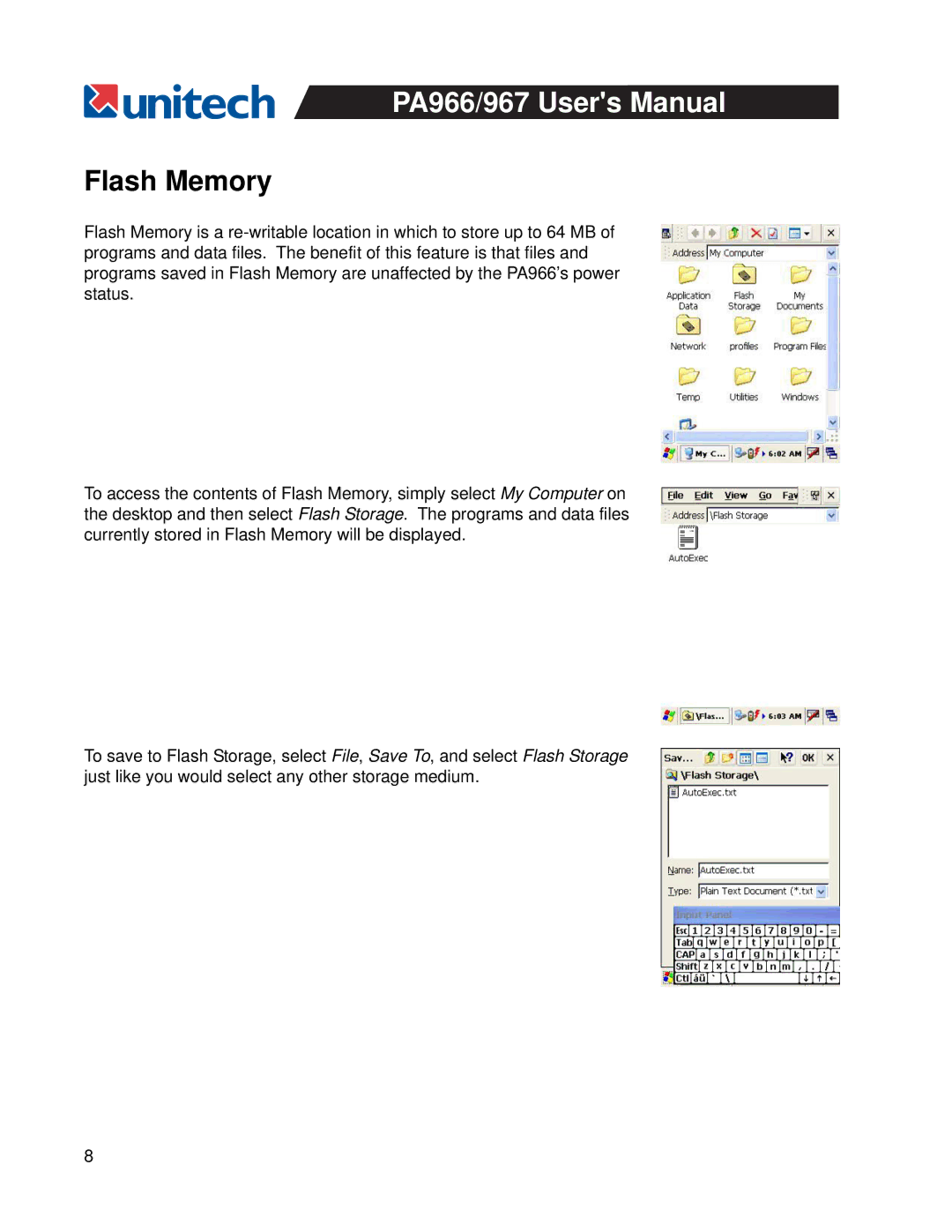 Unitech PA967, PA966 user manual Flash Memory 