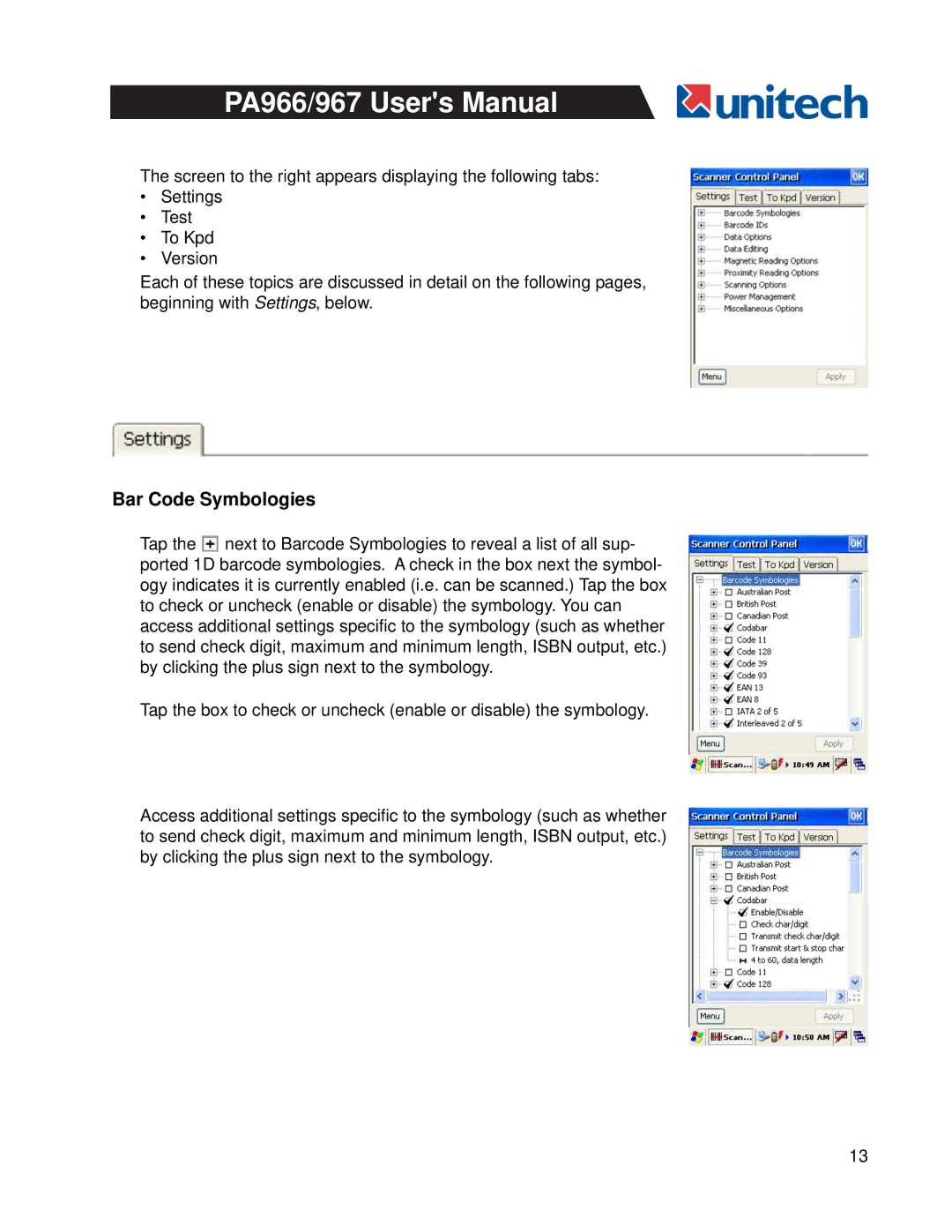 Unitech PA966, PA967 user manual Bar Code Symbologies 