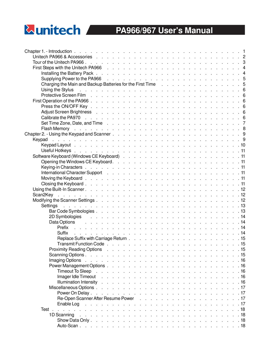 Unitech PA967, PA966 user manual 