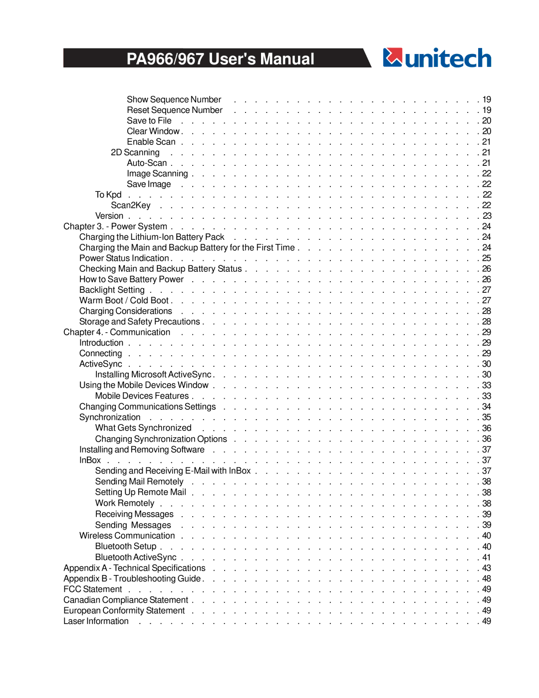 Unitech PA966, PA967 user manual 