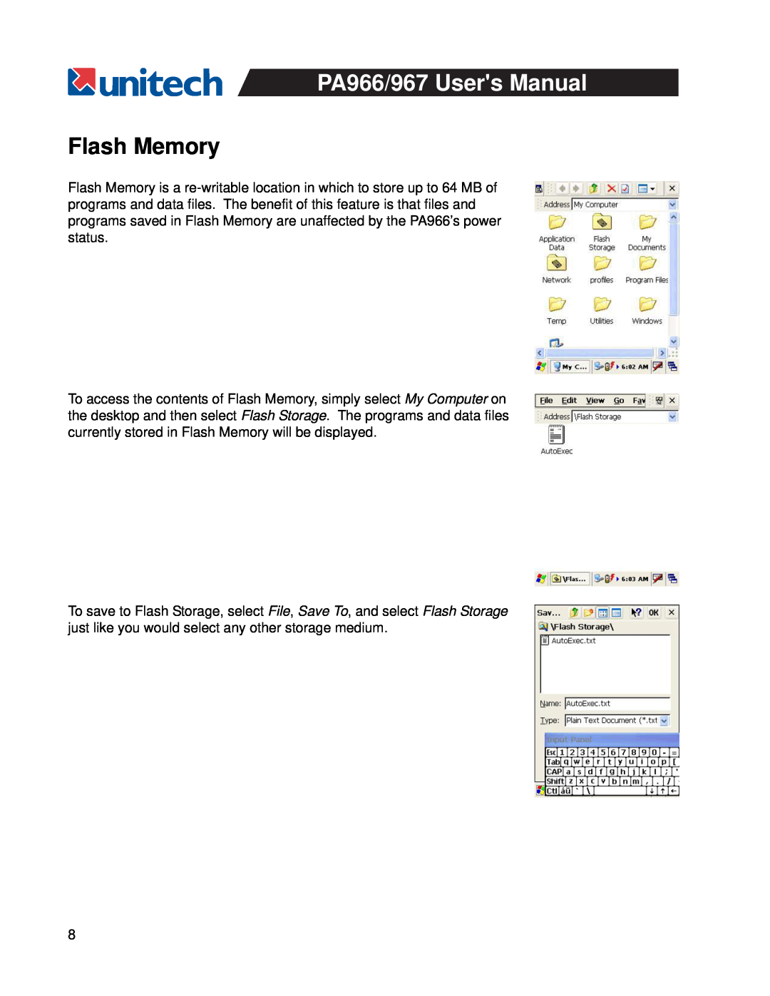 Unitech PA967, PA966 user manual Flash Memory 