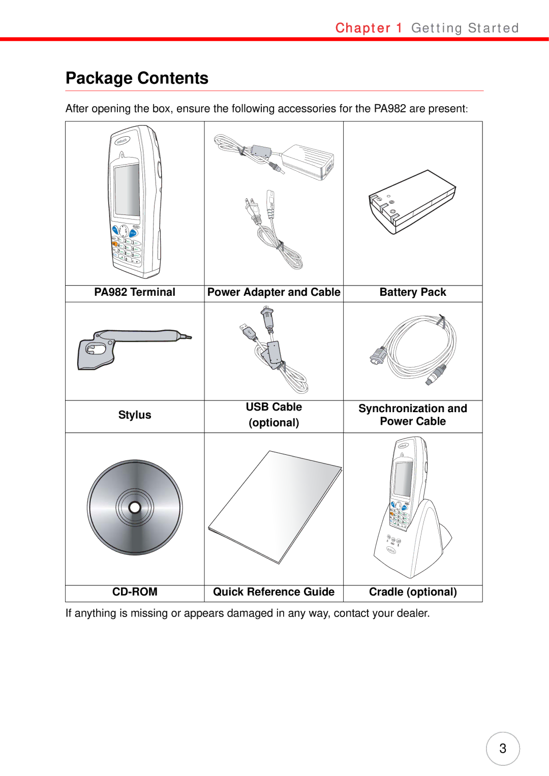 Unitech PA982 user manual Package Contents 