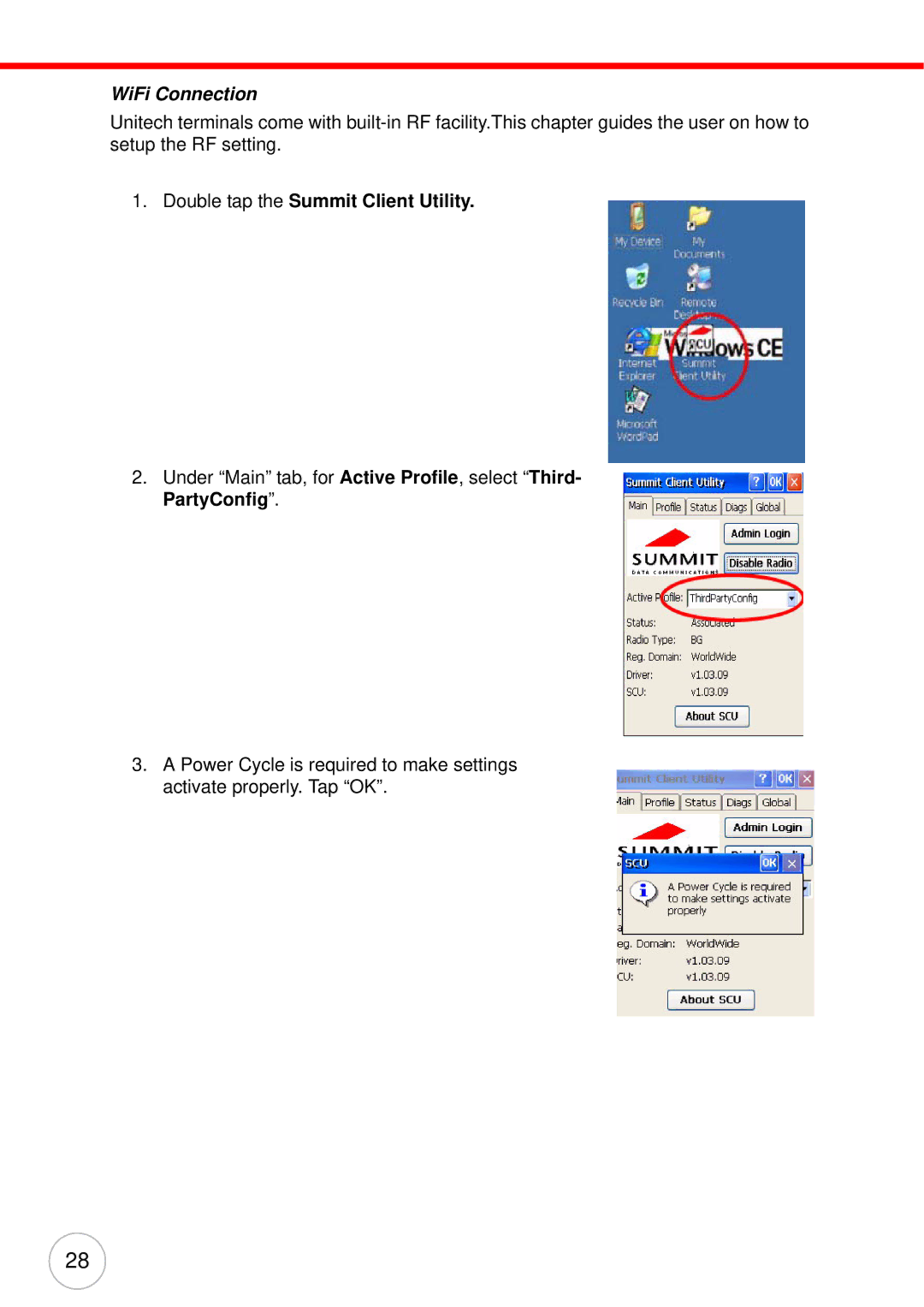 Unitech PA982 user manual WiFi Connection, Double tap the Summit Client Utility 